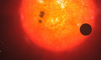 Representação artística de um exoplaneta em órbita de uma estrela.